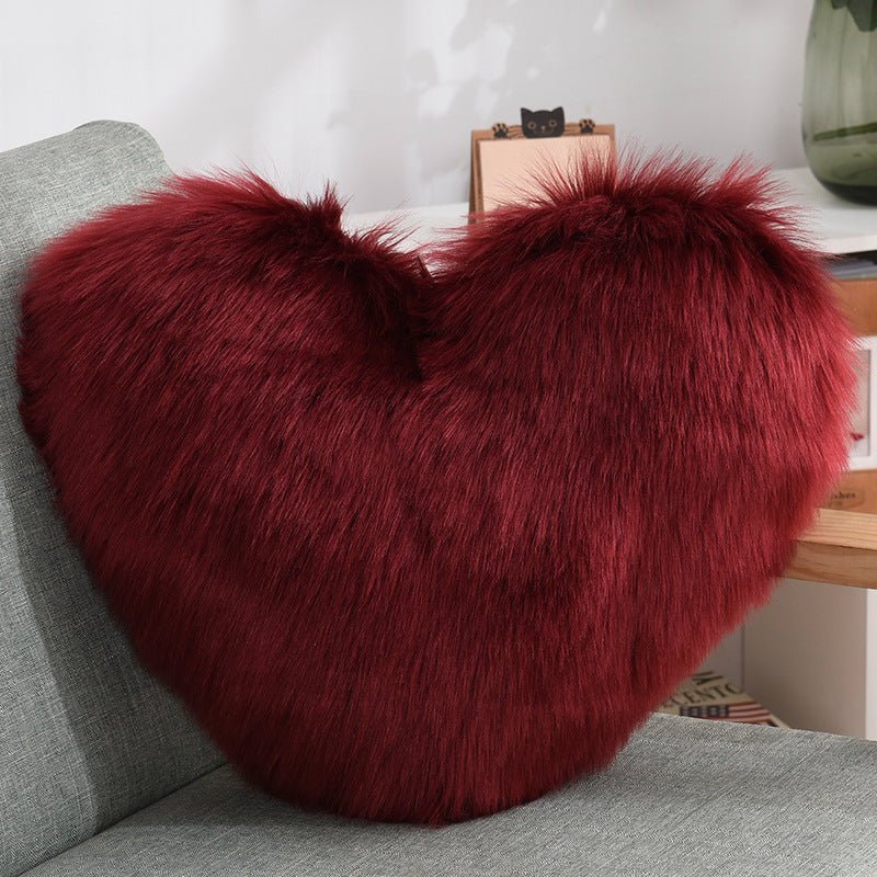 Throw Pillows Heart Shape Long Plush Fluffy Shaggy Cushion Cover Sofa Cushions Decorative Pillow Covers Pillowcase White - Serenity Spaces
