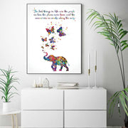 Elephant Wall Art Elephant Pictures for Wall Elephant and Butterfly Poster Motivational Quote Elephant Print Wall Art for Living Room Elephant Family Illustration Art Painting 16*24 Inches No Frame