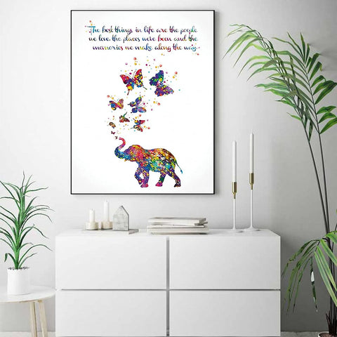 Elephant Wall Art Elephant Pictures for Wall Elephant and Butterfly Poster Motivational Quote Elephant Print Wall Art for Living Room Elephant Family Illustration Art Painting 16*24 Inches No Frame