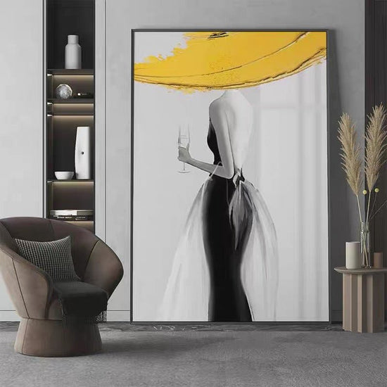 Modern Sexy Woman Yellow Hat Handmade Canvas Oil Painting Abstract Nordic Luxury Artwork Posters Living Room Canvas Wall Aesthetic Home Decor - Serenity Spaces
