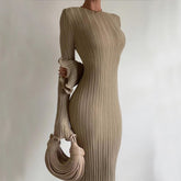 Fashion Slim Long - sleeved Ruffled Long Dress Sexy Hip - wrapped Back - less Knitted Maxi Dresses For Party Beach Womens Clothing - Serenity Spaces