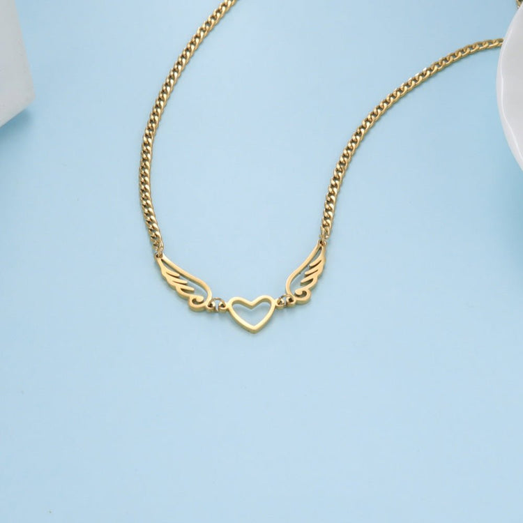 Hollow Heart Angel Wing Necklace - Serenity Spaces