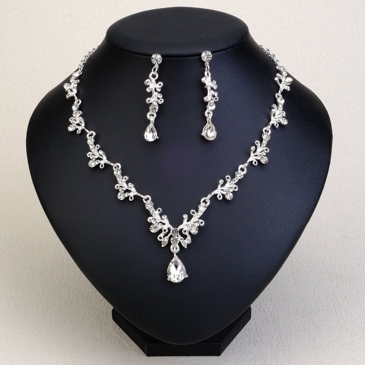 Rhinestone Pearl Earrings And Necklace Set Women - Serenity Spaces