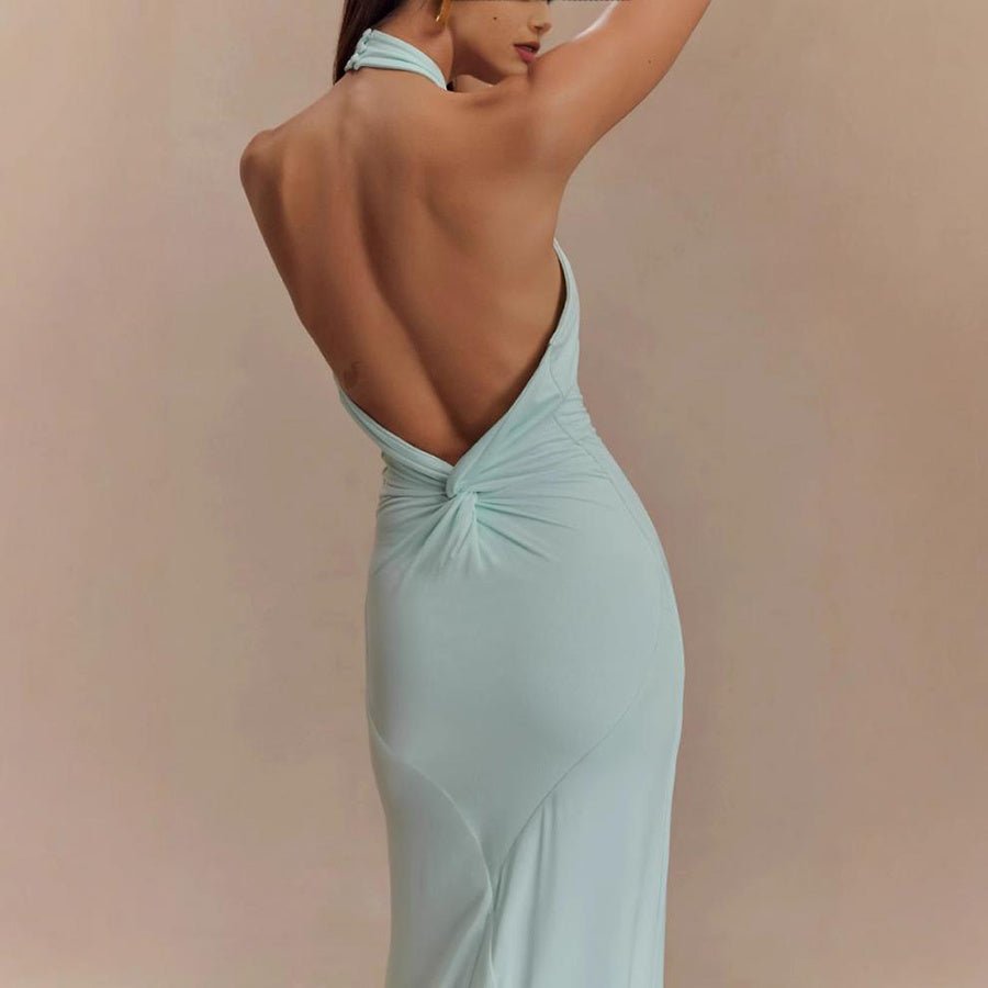 Ins Bodycon Halter Dress Sexy Backless Slim Fit Waist Slimming Maxi Dresses Prom Party Club Clothing For Women - Serenity Spaces