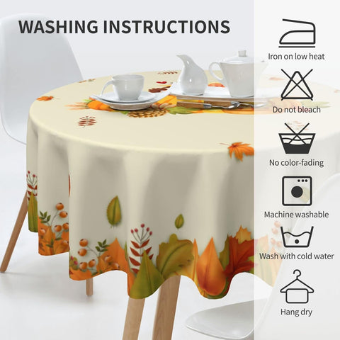 Turkey Festival Happy Thanksgiving Tablecloth, Roast Chicken Tablecloth Autumn Leaves Thanksgiving Decoration round 60 Inch