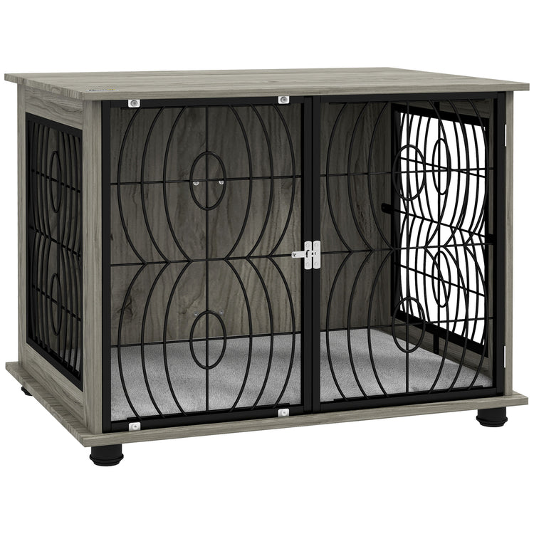 PawHut Indoor Dog Crate Furniture End Table W/ Plush Washable Cushion, Lockable Door, For Medium Dogs - Serenity Spaces