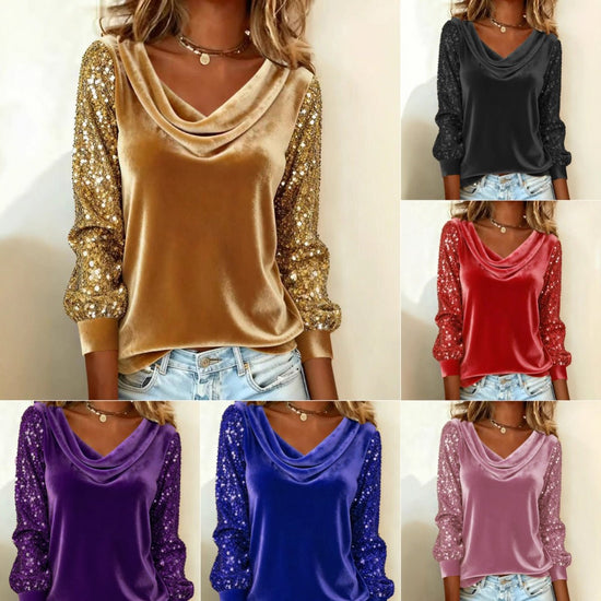 Elegant Velvet Long Sleeve Shirts For Women Autumn Winter Solid Color Loose Women Blouses Fashion Pullover Tops Party Clothes - Serenity Spaces