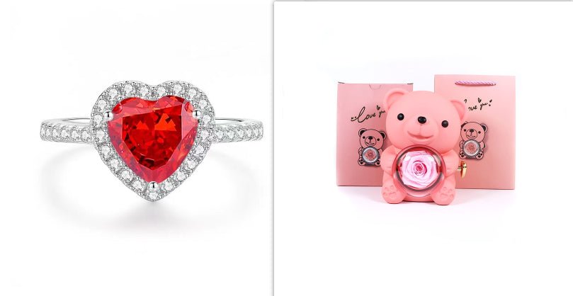 Eternal Rose Teddy Bear Gifts Box With Necklace Rotate Rose Jewelry Box Valentine Wedding Storage Gift Case For Women Girlfriend - Serenity Spaces
