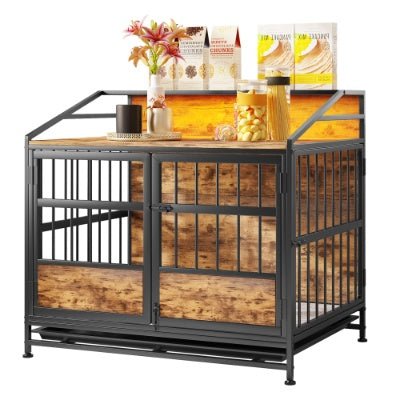 Multi - function Furniture Style Dog Crates With Storage, Dog Crate Furniture Large Wooden Dog Kennel With Double Doors, For Large Medium Dog Indoor, Brown - Serenity Spaces
