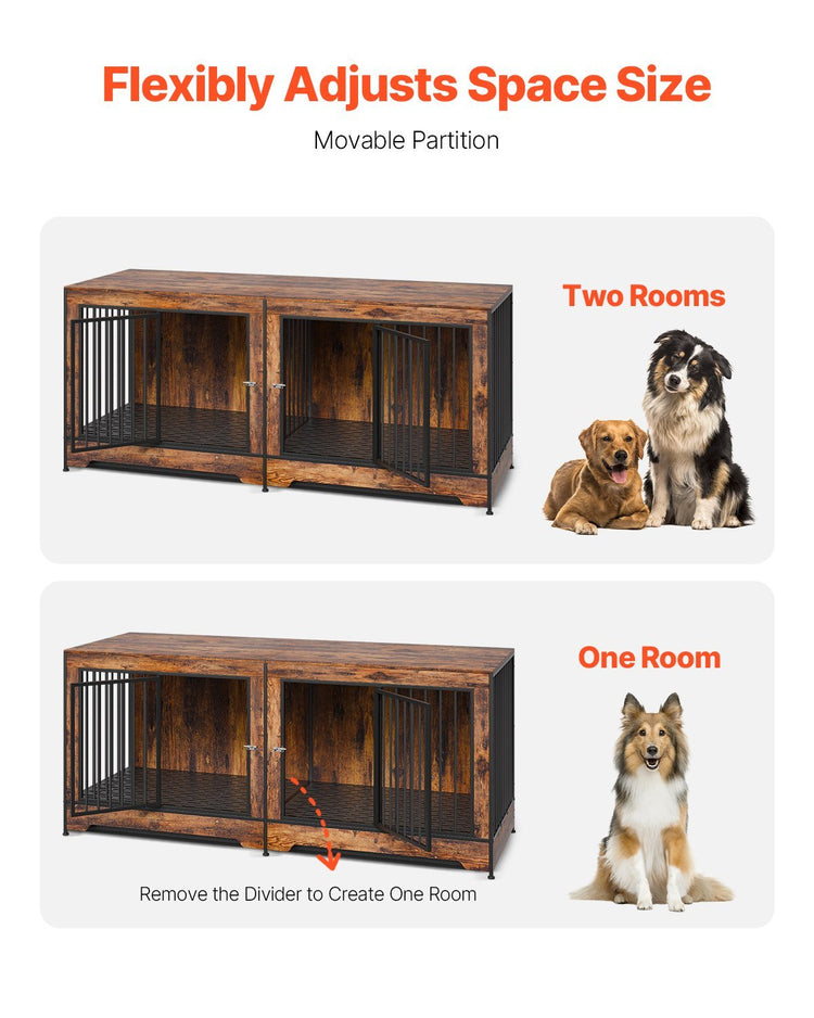 Dog Crate Furniture 75 In Indoor Wooden Dog Kennel With Divider And Tray - Serenity Spaces
