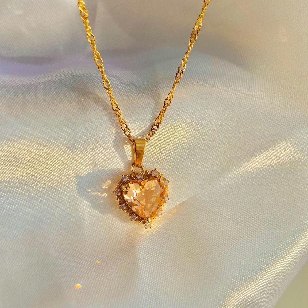 Colorful Rhinestones Heart - shped Necklace Love Gold Clavicle Chain Ins Personalized Jewelry For Women Valentine&
