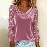 Elegant Velvet Long Sleeve Shirts For Women Autumn Winter Solid Color Loose Women Blouses Fashion Pullover Tops Party Clothes - Serenity Spaces