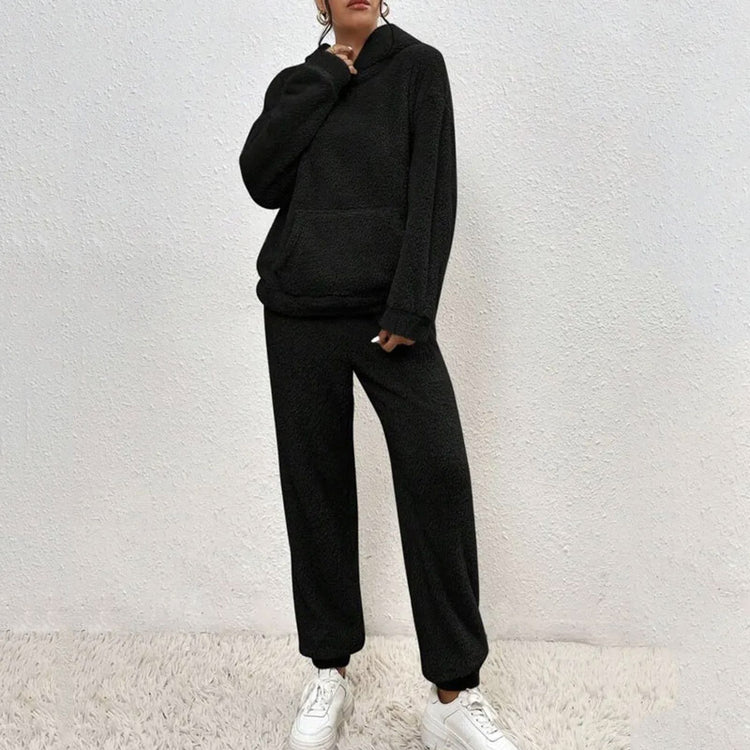 Winter Plush Pajama Set Fashion Casual Hooded Top and Elastic Band Pants Warm Set - Serenity Spaces