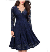 Women Dresses V - Neck Off Shoulder Lace Evening Party Dress Long Sleeve Dress Spring Autumn Vestido Invierno Mujer - Serenity Spaces