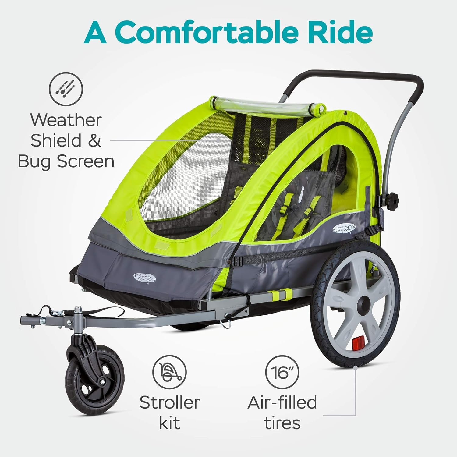 Quick - N - Ez Double Tow behind Bike Trailer for Toddlers, Kids, Converts to Stroller, Jogger, 2 - In - 1 Canopy, Universal Bicycle Coupler, Folding Frame, Multiple Colors - Serenity Spaces