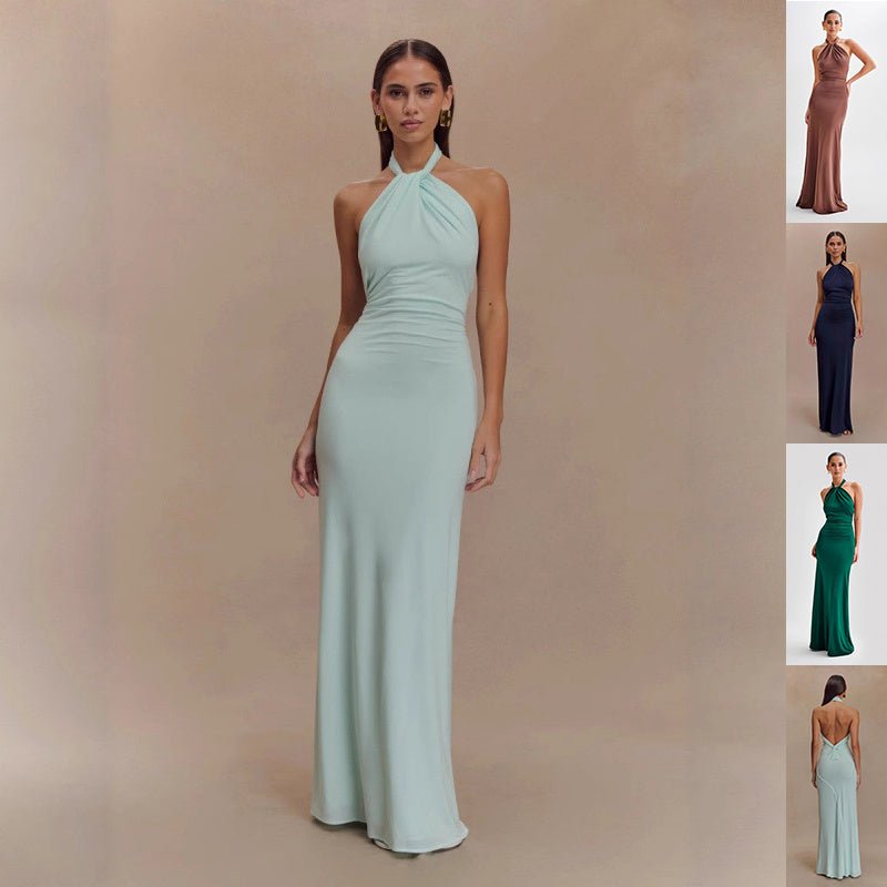 Ins Bodycon Halter Dress Sexy Backless Slim Fit Waist Slimming Maxi Dresses Prom Party Club Clothing For Women - Serenity Spaces