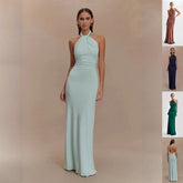Ins Bodycon Halter Dress Sexy Backless Slim Fit Waist Slimming Maxi Dresses Prom Party Club Clothing For Women - Serenity Spaces