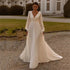Bridal Chiffon Deep V Satin Long Sleeve Light Yarn Gown - Serenity Spaces