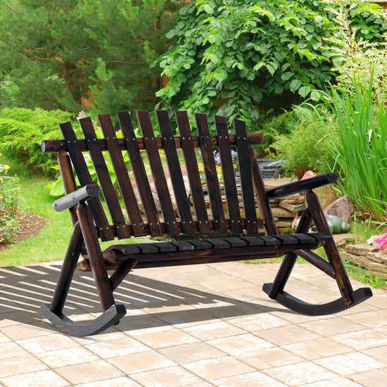 Classic Wooden High - Back Rocker, Carbonized For Garden Serenity & Relaxation, Durable Outdoor Furniture - Serenity Spaces