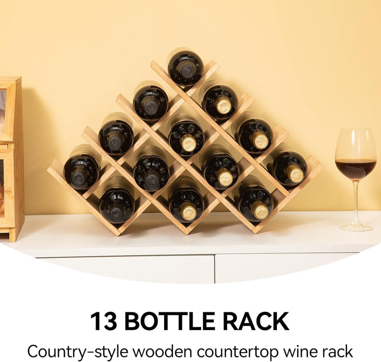Wooden 13 - Bottle Wine Rack - Nature Wood 4 - Tier Wine Display Rack/Free Standing and Countertop Storage Shelf - Bottle Holder/Cabinet Glass XHJJ4 - NA - Serenity Spaces