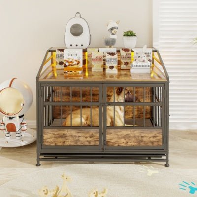 Multi - function Furniture Style Dog Crates With Storage, Dog Crate Furniture Large Wooden Dog Kennel With Double Doors, For Large Medium Dog Indoor, Brown - Serenity Spaces