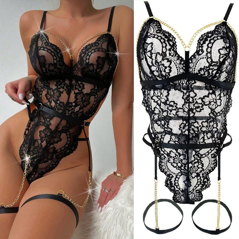 Lace See - through Passion Temptation Hollow Sexy Lingerie Suit Women - Serenity Spaces