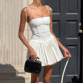 Summer Strappy Suspender Corset Dress French Style Slim Single Breasted Bodycon Pleated Skirt Fashion Lace - up Backless Party Dresses For Women - Serenity Spaces