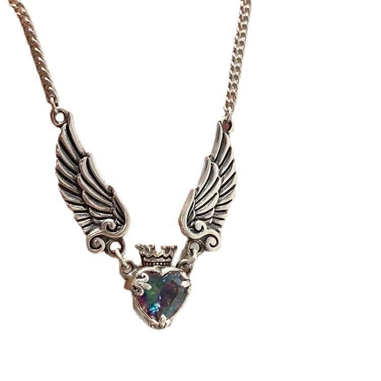 Vintage Gothic Heart Crown Angel Wings Pendant Necklaces For Women Fashion Exquisite Love Shape Clavicle Chain Choker Jewelry Fashion Jewelry - Serenity Spaces