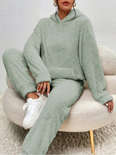 Winter Plush Pajama Set Fashion Casual Hooded Top and Elastic Band Pants Warm Set - Serenity Spaces
