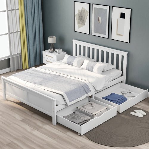 Wooden Solid White Pine Storage Bed With Drawers Bed Furniture Frame For Adults, Kids, Teenagers 4ft6 Double White 190x135cm - Serenity Spaces