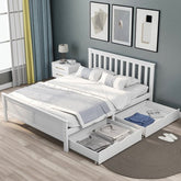 Wooden Solid White Pine Storage Bed With Drawers Bed Furniture Frame For Adults, Kids, Teenagers 4ft6 Double White 190x135cm - Serenity Spaces