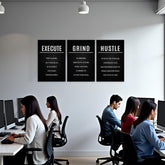 Hustle Grind Execute Wall Art Set - 3 Pieces 16"X24" Motivational Canvas Wall Art with Wooden Frame, Inspirational Quotes Decor for Office & Home Motivational Posters, Office & Gym Decor - Serenity Spaces