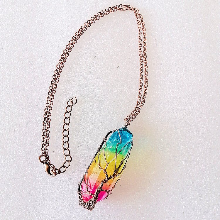 Hot Selling Stone Crystal Pillar Tree Of Life Pendant Ins Fashion Necklace - Serenity Spaces