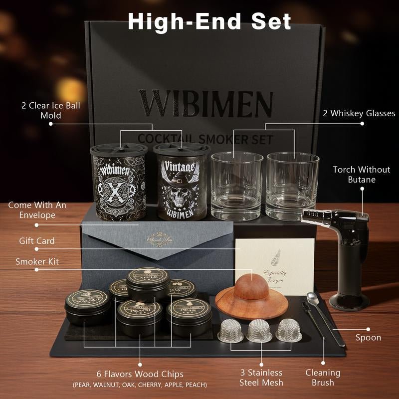 Old Fashioned Whiskey Smoker Kit – Cocktail Smoker Gift Set with 2 Glasses, 6 Wood Chip Flavors & Clear Ice Makers, Bourbon Whiskey Gifts for Men (Butane Not Included) - Serenity Spaces