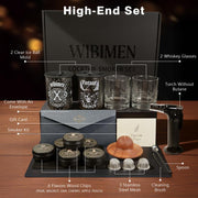 Old Fashioned Whiskey Smoker Kit – Cocktail Smoker Gift Set with 2 Glasses, 6 Wood Chip Flavors & Clear Ice Makers, Bourbon Whiskey Gifts for Men (Butane Not Included)