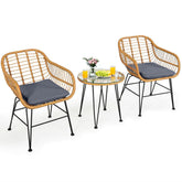 3 Pieces Rattan Furniture Set With Cushioned Chair Table - Serenity Spaces