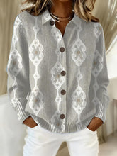 Printed Lapel Sweater Fashion Casual Long - sleeved Button Pullover Top Knitted Clothing For Women - Serenity Spaces