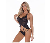 Dark Button Lingerie Lace Stitching Perspective Wrap Chest Sling Jumpsuit Women - Serenity Spaces