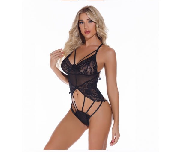 Dark Button Lingerie Lace Stitching Perspective Wrap Chest Sling Jumpsuit Women - Serenity Spaces