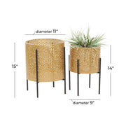 15 In., and 14 In. Medium Gold Metal Indoor Outdoor Planter with Removable Stand (2- Pack)