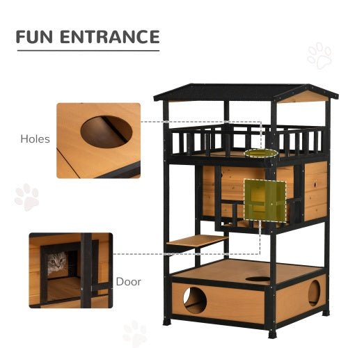 Wooden Outdoor Cat House, Wild Cat Shelter Kitten Tree - Serenity Spaces