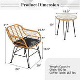 3 Pieces Rattan Furniture Set With Cushioned Chair Table - Serenity Spaces