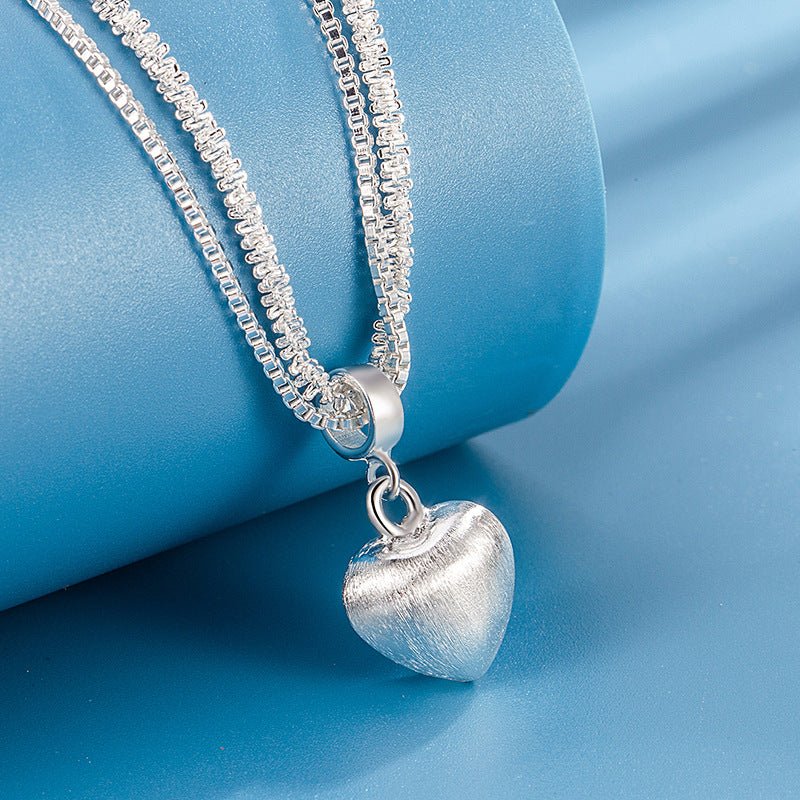 Double Layer Brushed Heart Pendant Necklace For Women High - end Feel Light Luxury Necklace Collarbone Chain Fashion Jewelry - Serenity Spaces