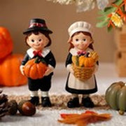 Pack Figurines Thanksgiving Statues Resin Tabletop 2 Fall Pilgrim Couple