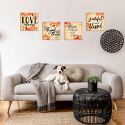 Rustic Blessed Love Sign Wall Art for Living Room Bathroom Decor Wall Art Floral Canvas Wall Art Set, Multi Panel Wood Wall Art Prints 4 Piece 12X12 Inches Farmhouse Wall Art Home Artwork