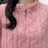 Autumn And Winter Zippered Fleece - lined Thick Coral Pajamas Loungewear Sleepwear - Serenity Spaces