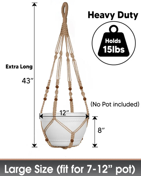 Hanging Planter for 12 Inch Pot (Extra Long 43Inch + Large) | Macrame Plant Hanger, Hanging Plant , Jute
