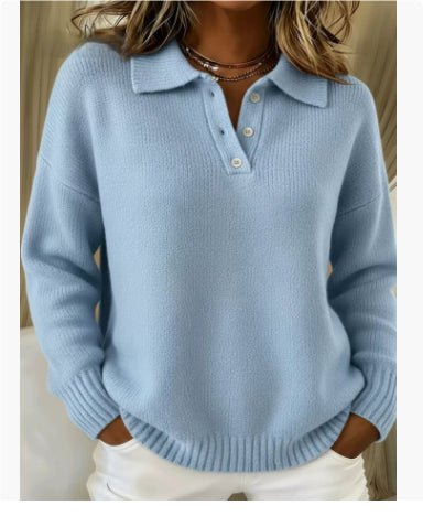 Printed Lapel Sweater Fashion Casual Long - sleeved Button Pullover Top Knitted Clothing For Women - Serenity Spaces