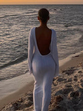 Fashion Slim Long - sleeved Ruffled Long Dress Sexy Hip - wrapped Back - less Knitted Maxi Dresses For Party Beach Womens Clothing - Serenity Spaces