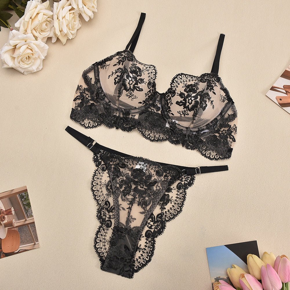 Sexy Mesh Embroidered Sexy Lingerie Suit Women - Serenity Spaces